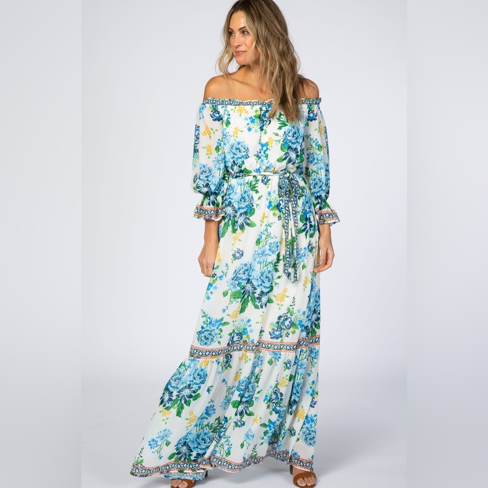 NWT Flying Tomato Ivory Floral Off the Shoulder Maxi Dress Women’s Medium